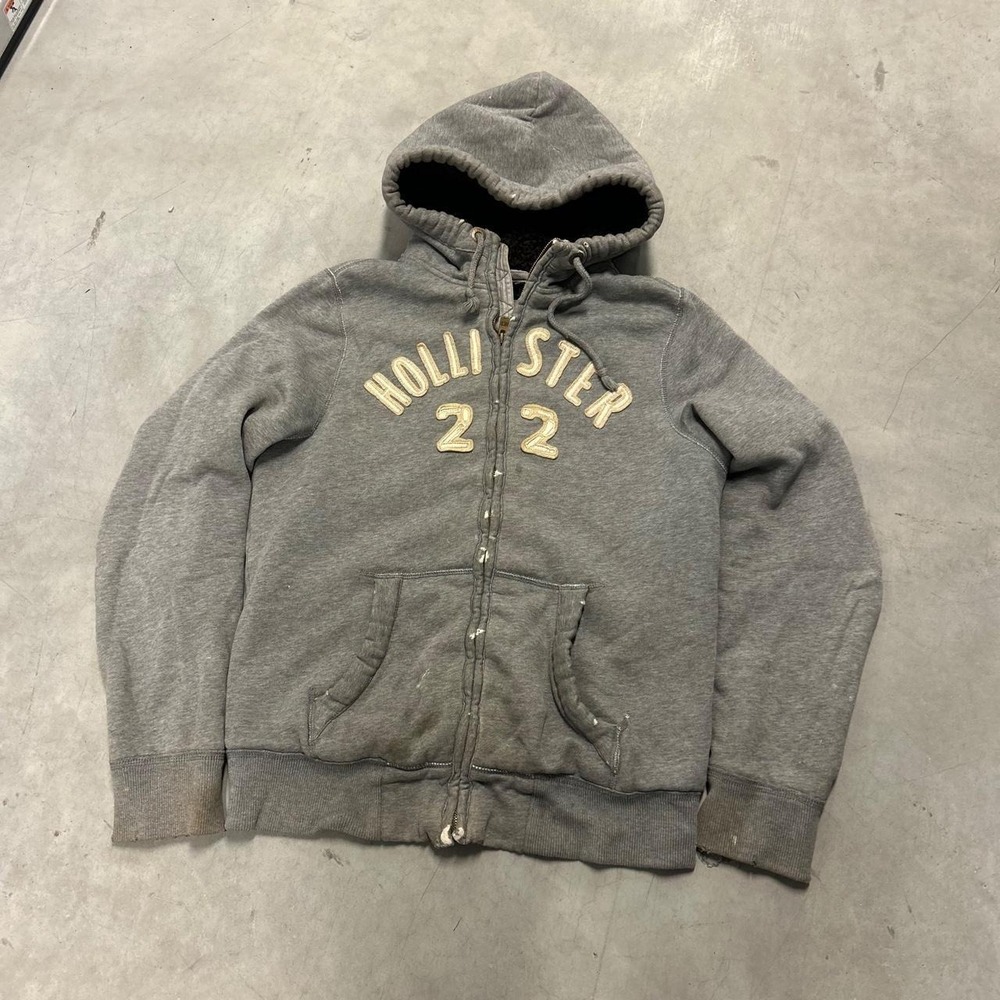Y2K Hollister Grey Skater Style Spell Out Full Zip Up Hoodie